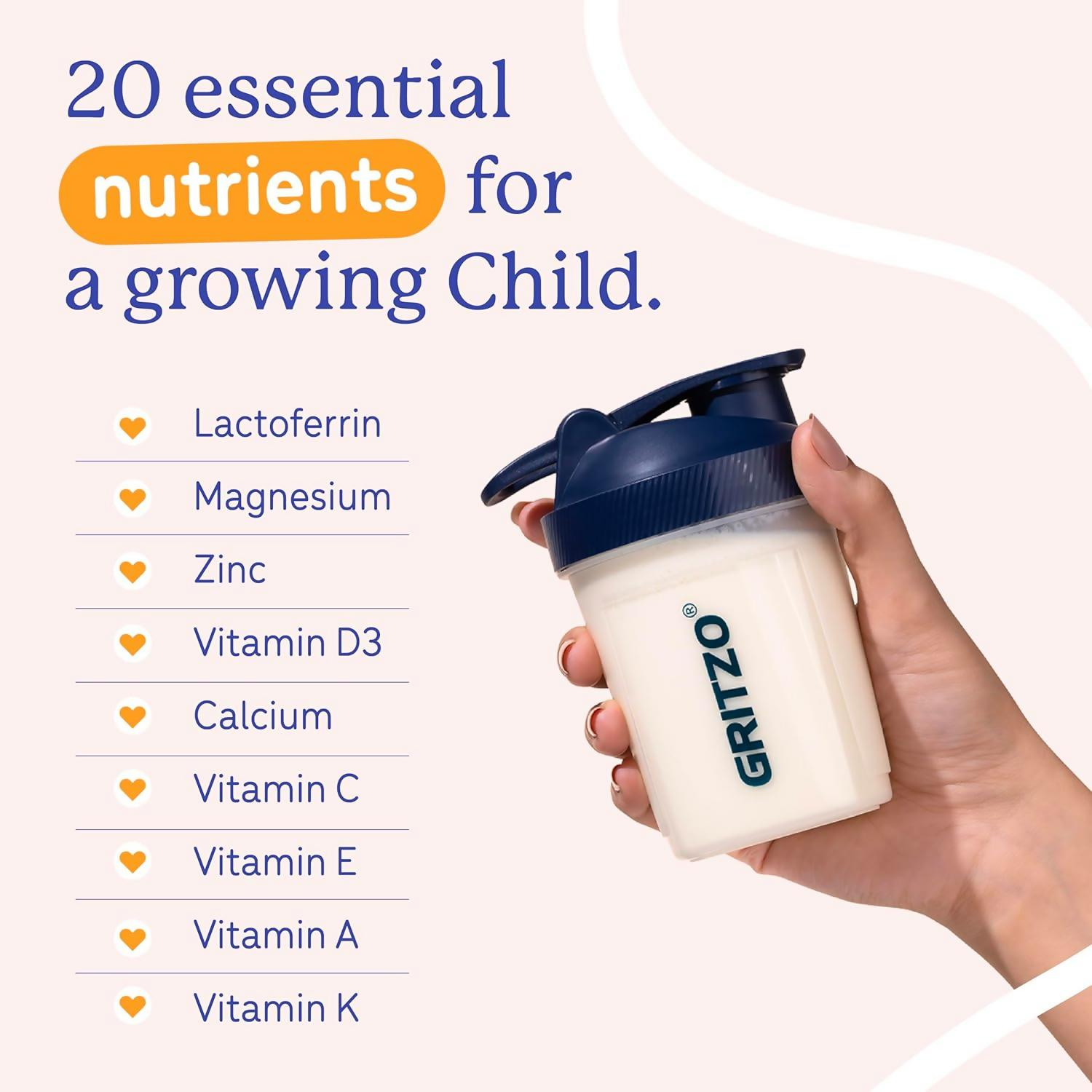Gritzo SuperMilk Growth+ (Formerly Height+) Unsweetened Drink Mix (7-9y Girls), 10g Protein Powder- Creamy Vanilla