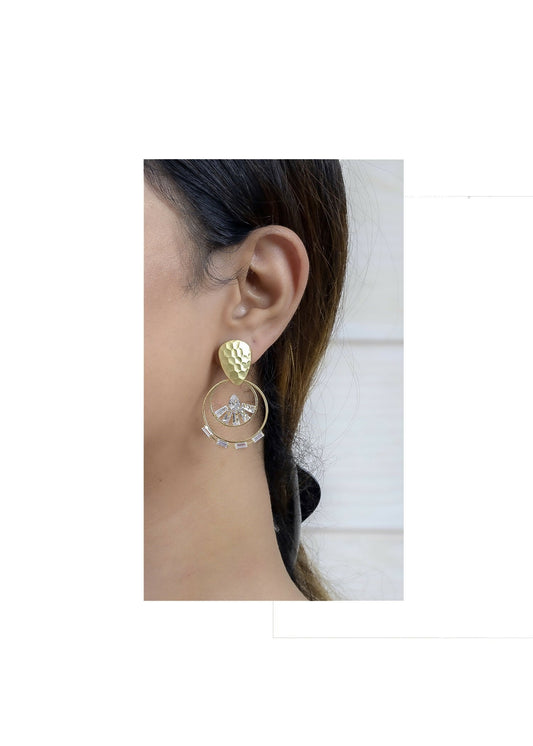 Joban Fashion Women Brass Golden White Ad Earrings 