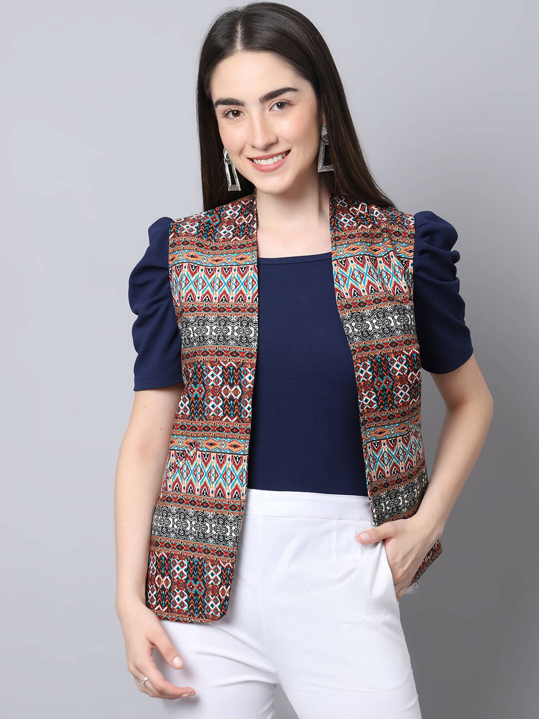 Even Apparels Brown 100% Viscose Rayon Open Front Gillet