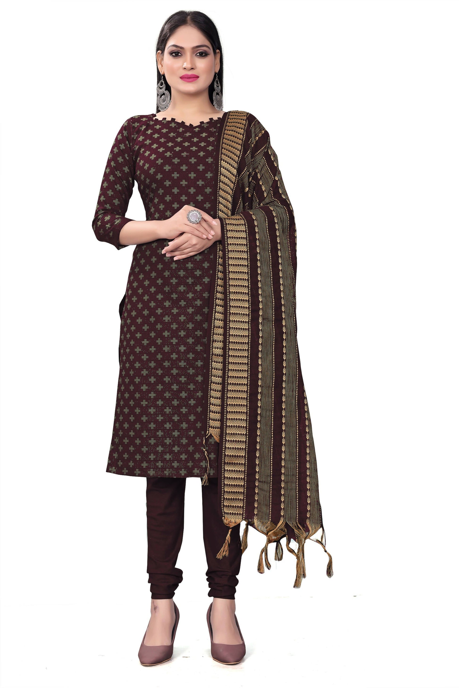Purple Cotton Jacquard Woven Unstitched Dress Material - Amara