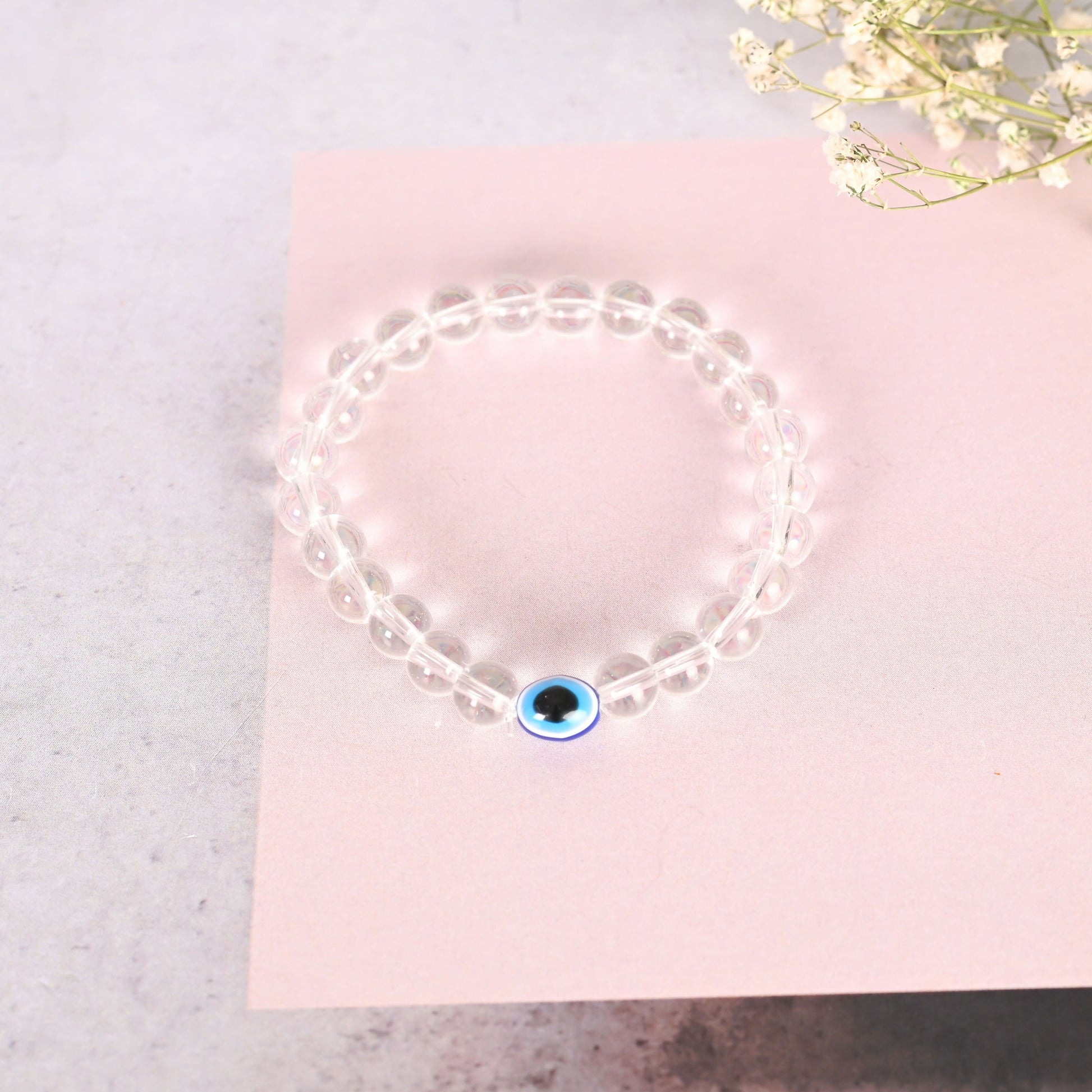 NVR Men & Women Transparent Beaded Elasticated Bracelet