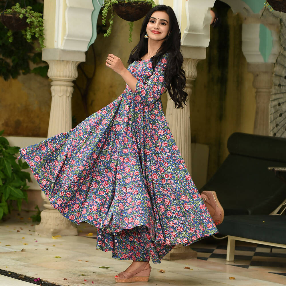 PartyWear Designer Blue and Pink Pure Maslin Palazzo Suit - Anbazaar - Grab2buy