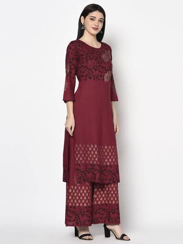 Aniyah Rayon Maroon Color Block Print Straight Kurta (AN-185K) 