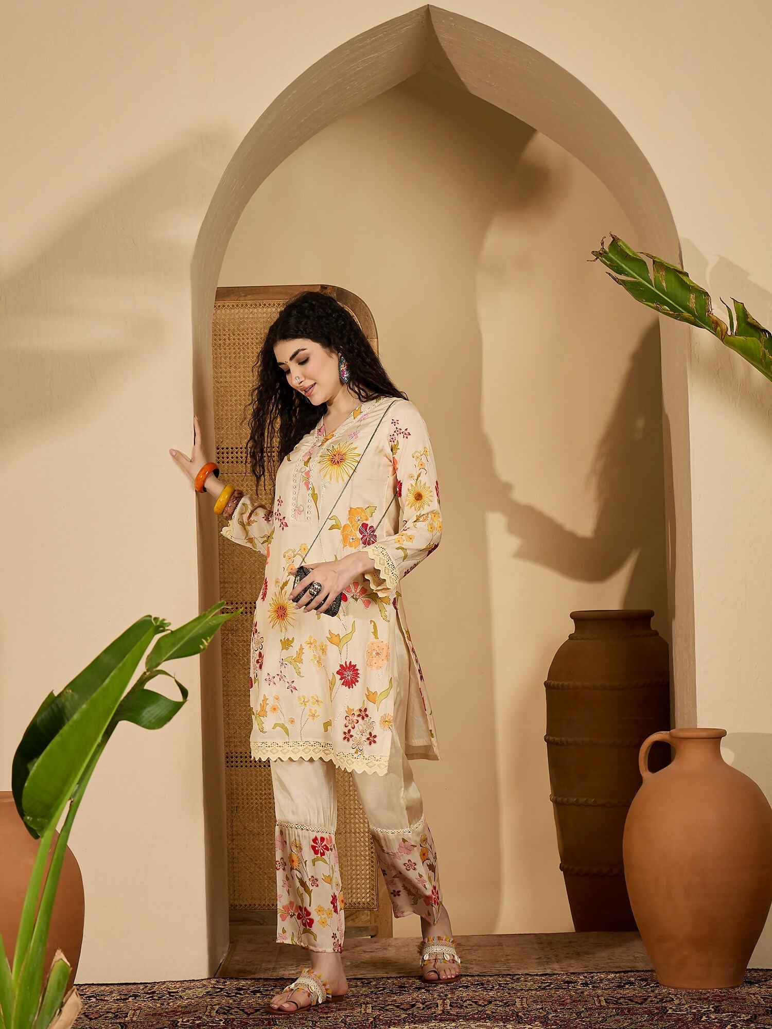 Joban Fashion Printed Cream Pure Cotton Cord Set