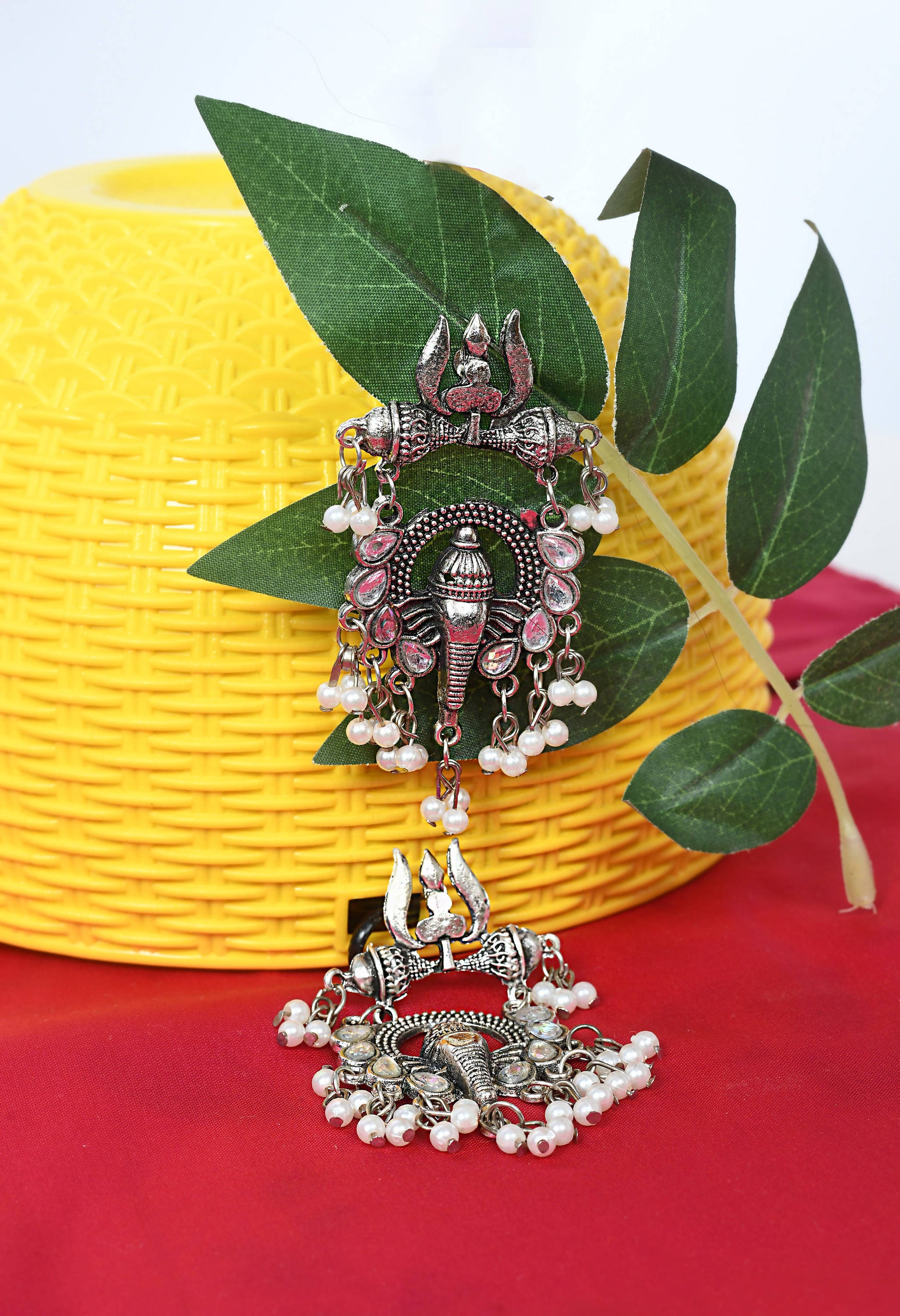 Mominos Fashion Johar Kamal Ganesh Design Silver Color Earrings 