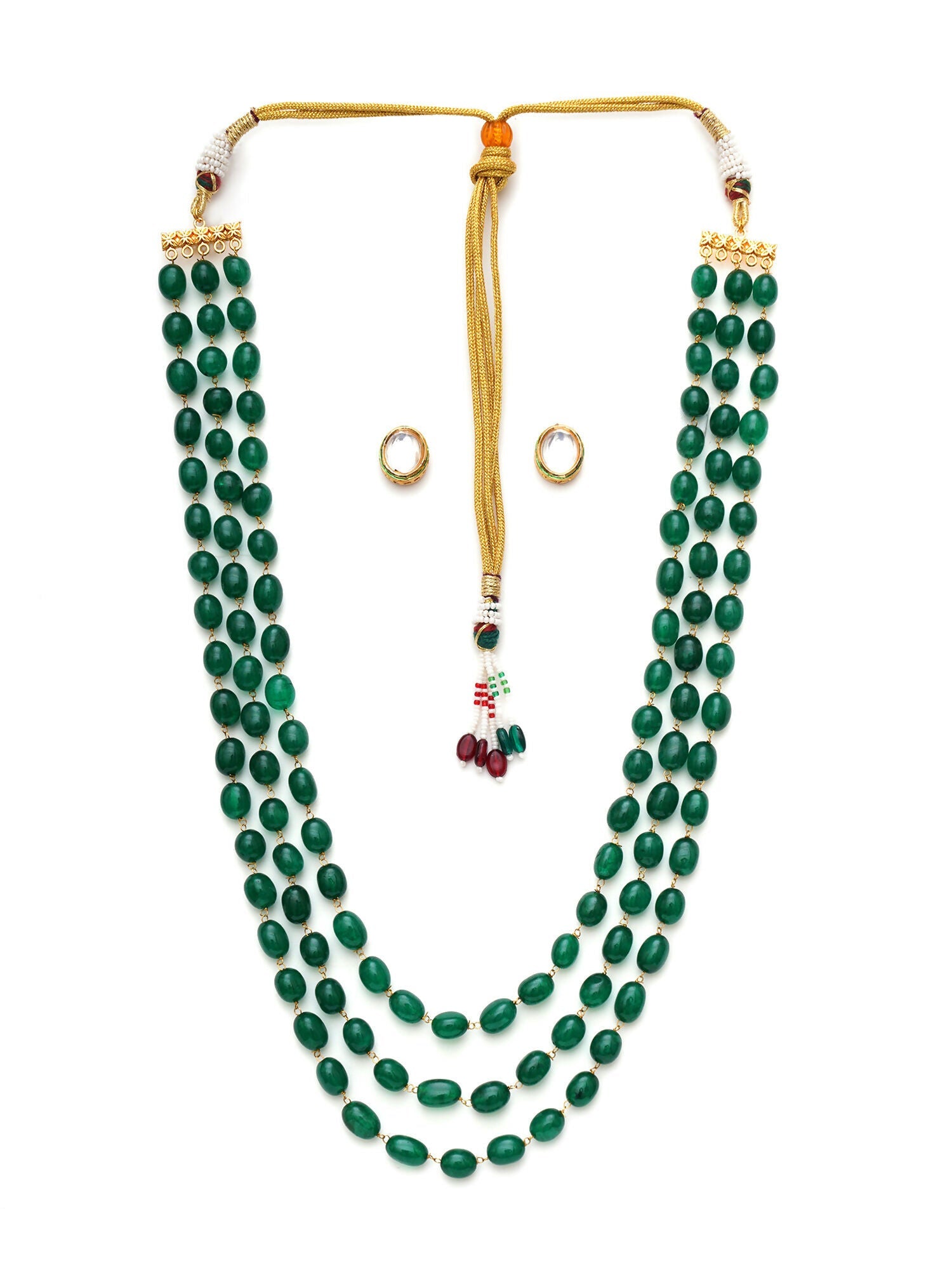 Long Layered Green Neckpiece wtih Kundan Studs Jewellery Set (Green) - Ruby Raang - Grab2buy