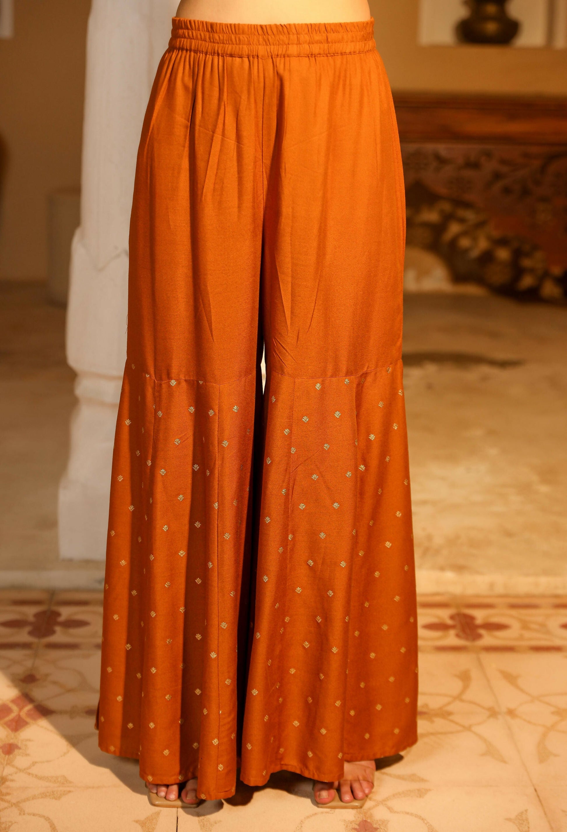 Juniper Women's The Swarn Mustard Ethnic Motif Printed Rayon Kurta Pant And Dupatta With Zari Work & Sequins