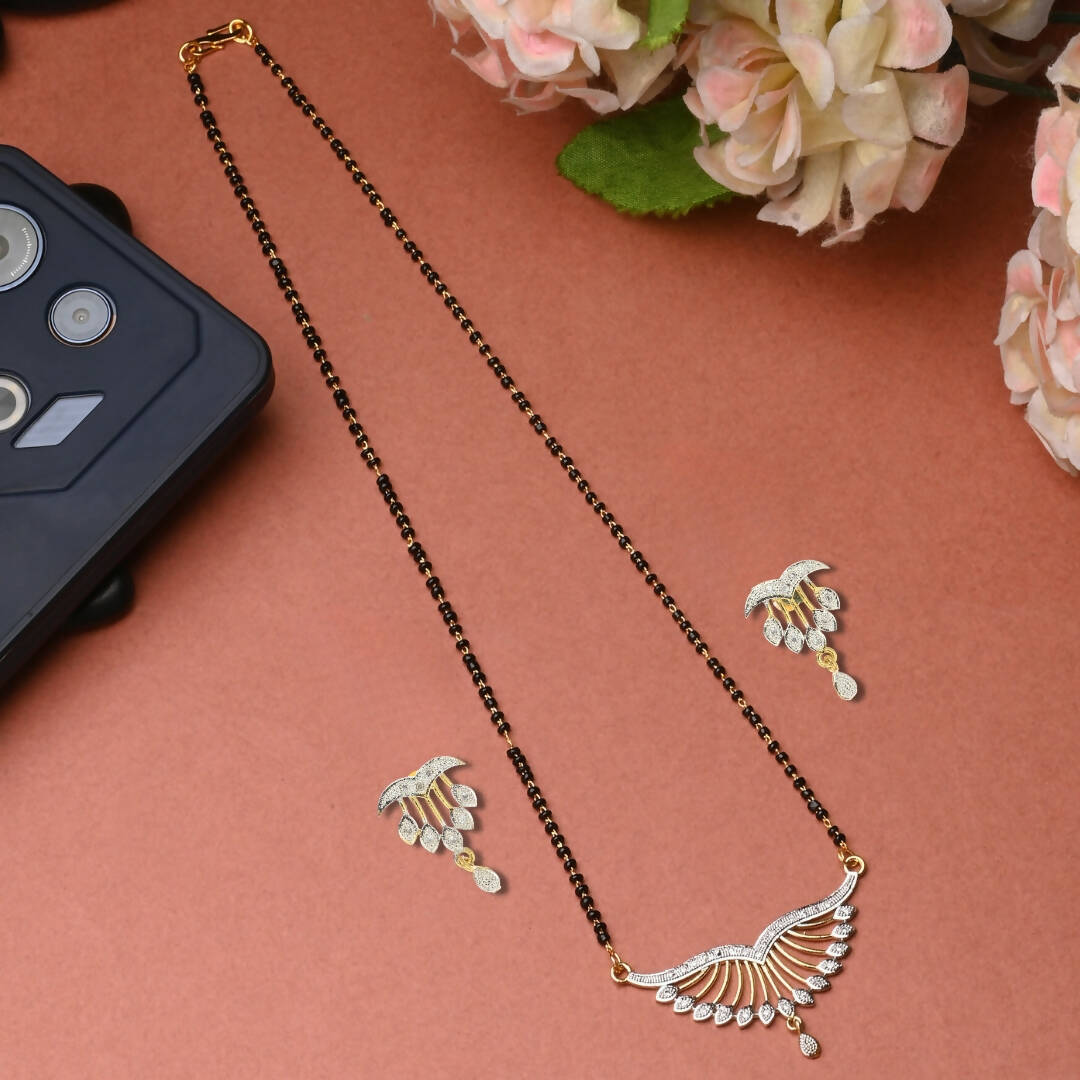 AanyaCentric Gold-Polished Mangalsutra Pendant Earring Set & Silver Plated Anklet - Swadesiicart