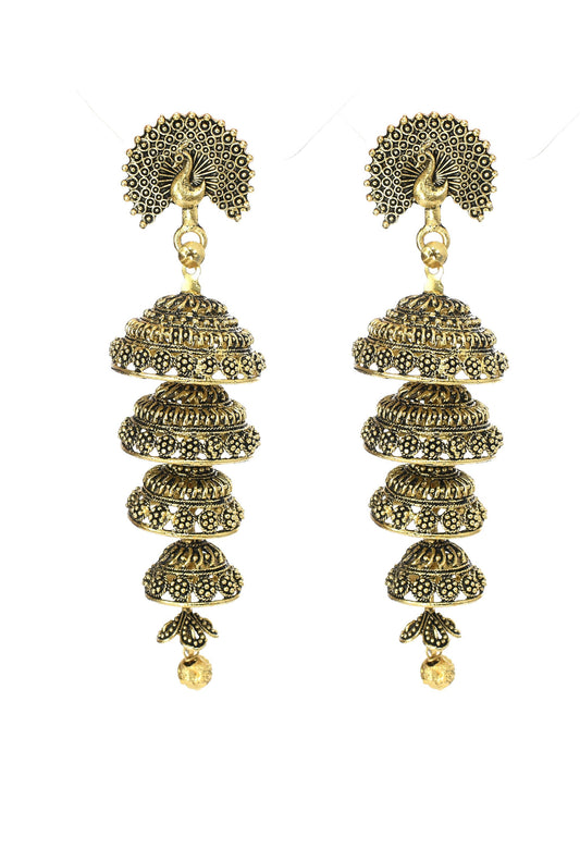 Mominos Fashion Johar Kamal Peacock Design Golden Colour Earrings - Grab2buy
