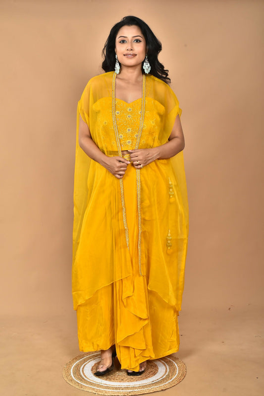 Morchari Women Hand Embroidery Crop Top-Yellow