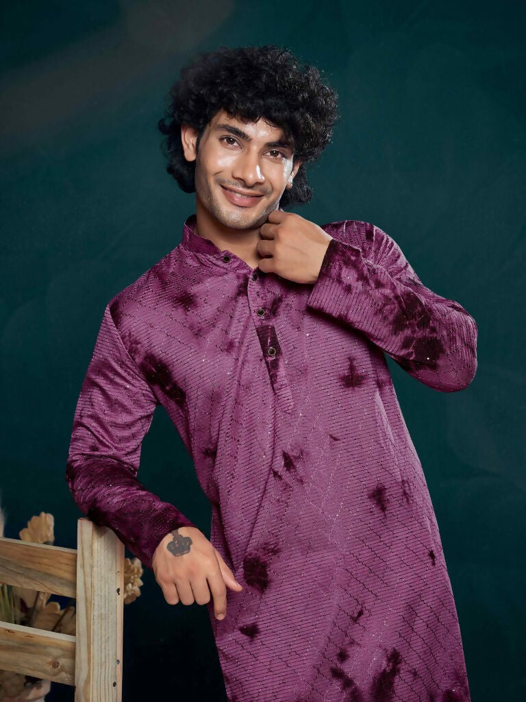 Purple Viscose Designer Sequance Embroidery Work Men's Kurta Set - Mahotsav