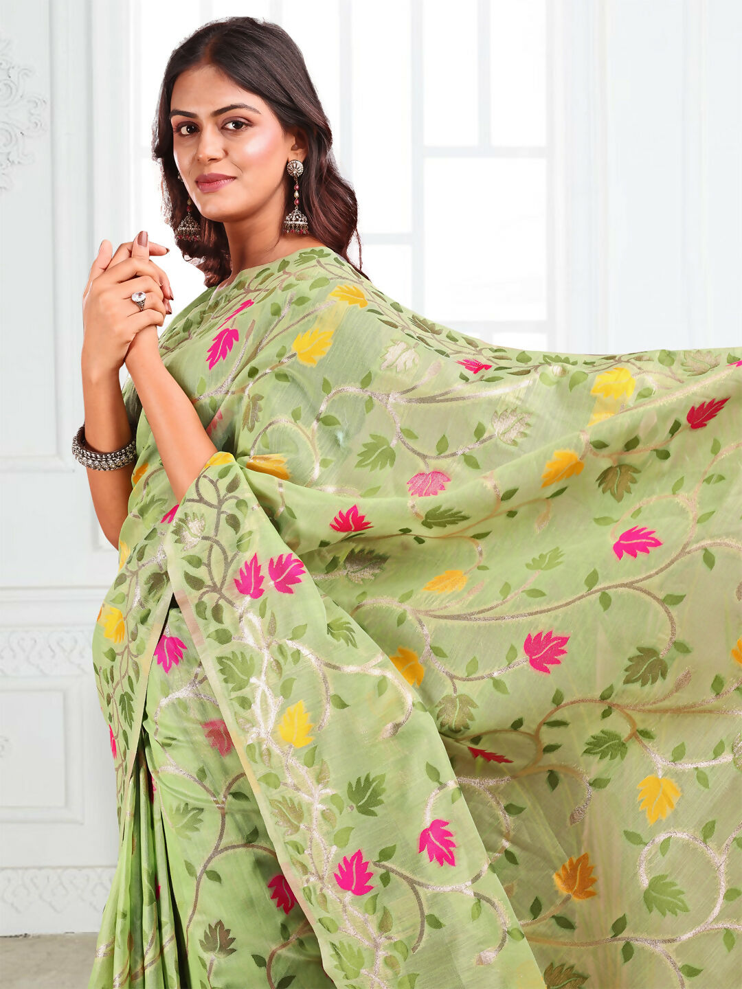 Shree Shyam Fashion Linen Cotton Light Green Saree