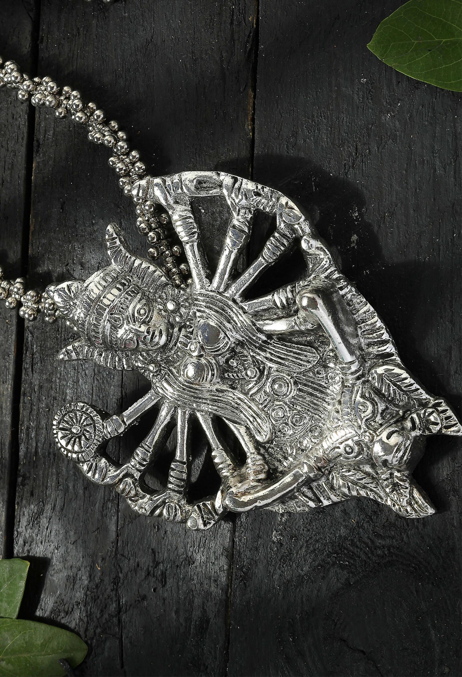 Mominos Fashion Johar Kamal Silver-Plated Brass Finish Kaali Mata Long Neckalce Combo Set For Women - Grab2buy