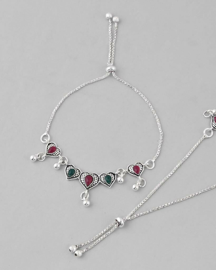 VOJ Set of 2 Traditional Heart Shaped Designer Anklet 