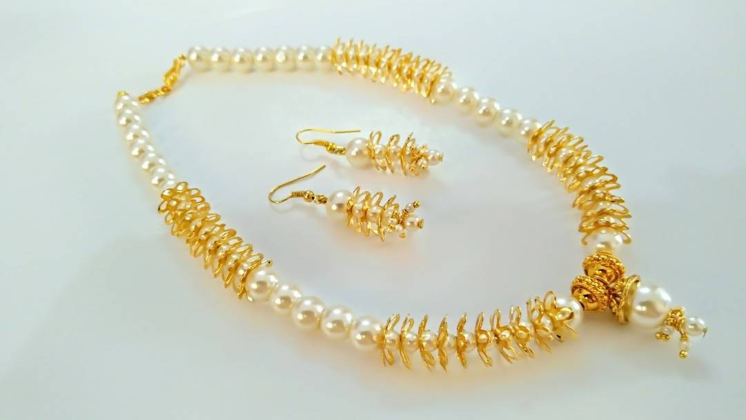 White Beaded Designer Necklace Set