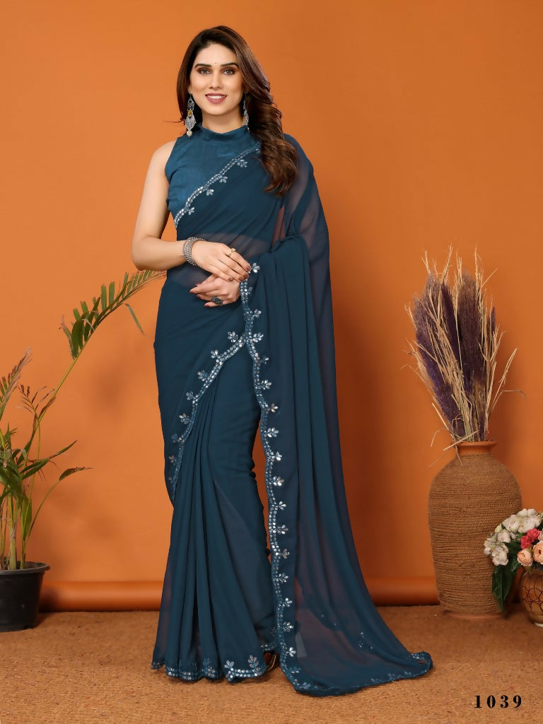 Partywear Designer Rama Georgette Fancy Saree - Starwalk