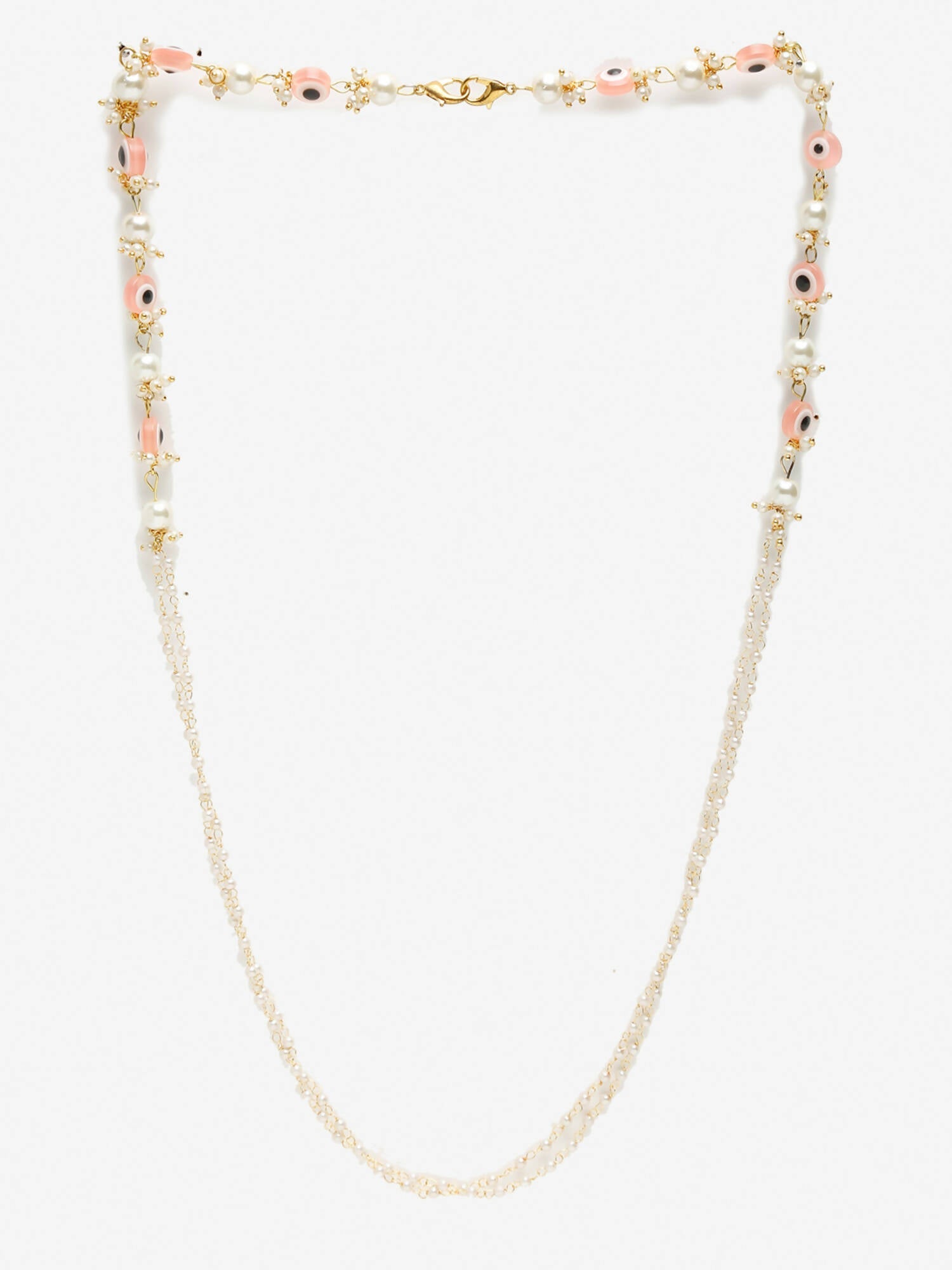 Pink Gold-Toned Evil Eye Beaded Mask Chain - Ruby Raang