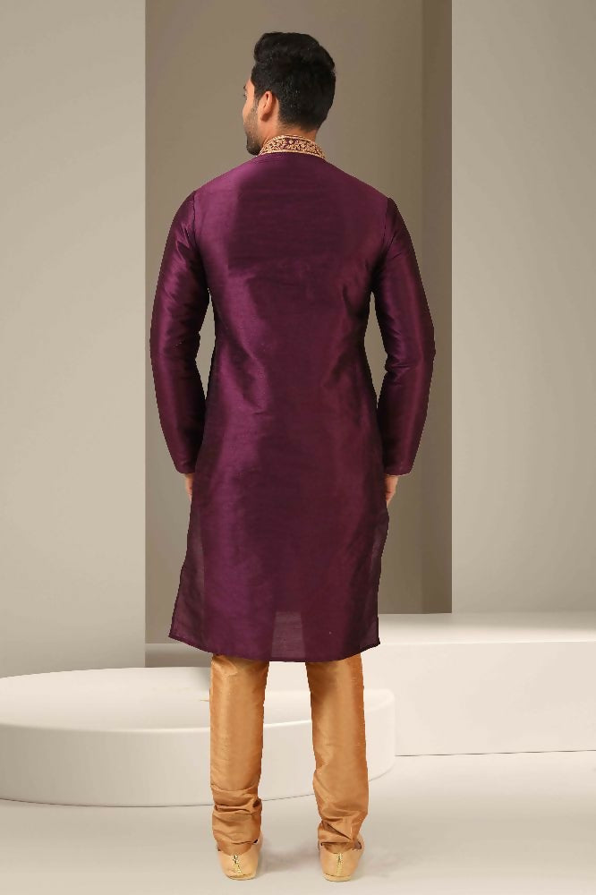 Raivat Ethnic Banarasi Art Silk Mirror Work Kurta Pajama In Mangenta Colour