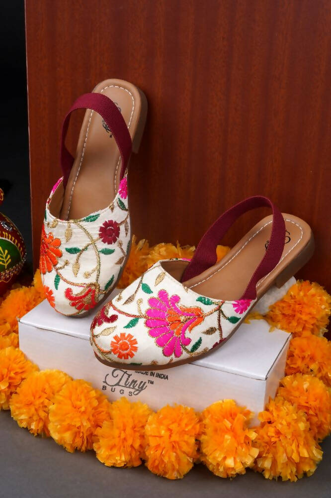 Tiny Bugs Girls Embroidered Strap Ethnic Jutis-Beige  Grab2Buy Tiny Bugs Grab2Buy