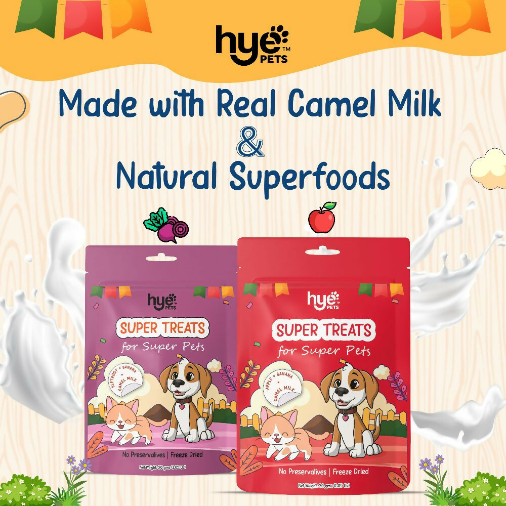 Hye Pets Super Treats For Super Pets – Freeze Dried Treats Made With Camel Milk, Apple & Banana 