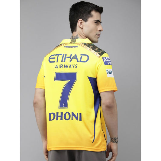 playR Men Sports Printed Polo Collar Dri-FIT CSK Fan 7 Dhoni T-shirt IPL, T20 