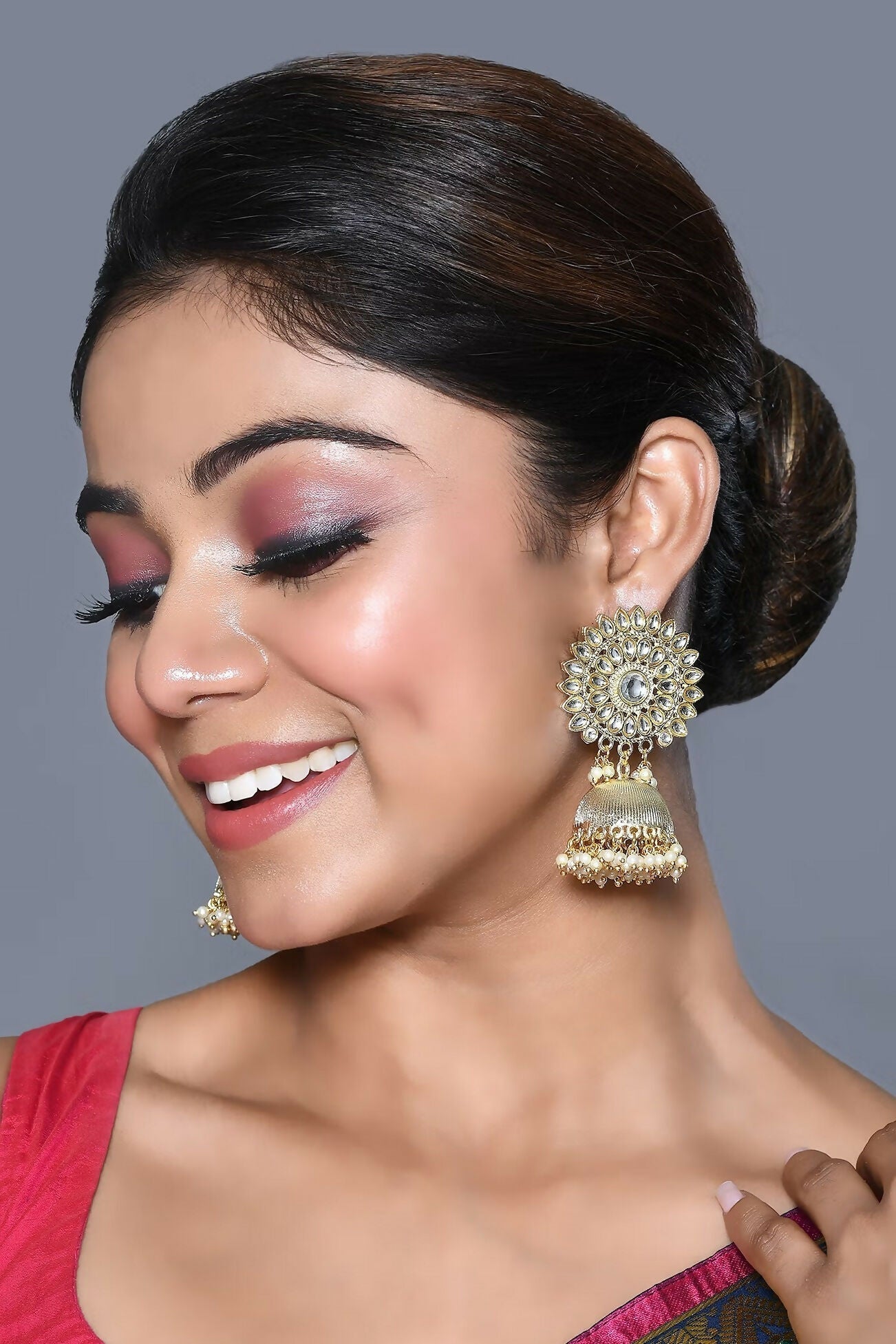 Joban Fashion Women Kundan Pearl Golden White Earrings 