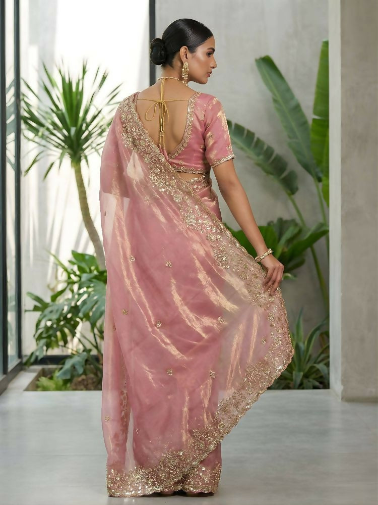 Joban Fashion Pink Fandy Satin Silk Party Wear Sarees