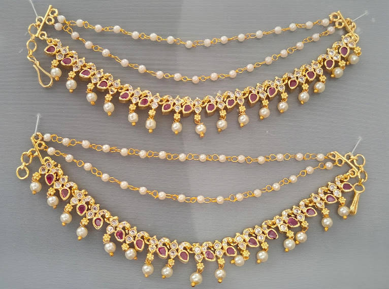 Pink Peacock Uncuts Earside chain Pair | Grab2Buy