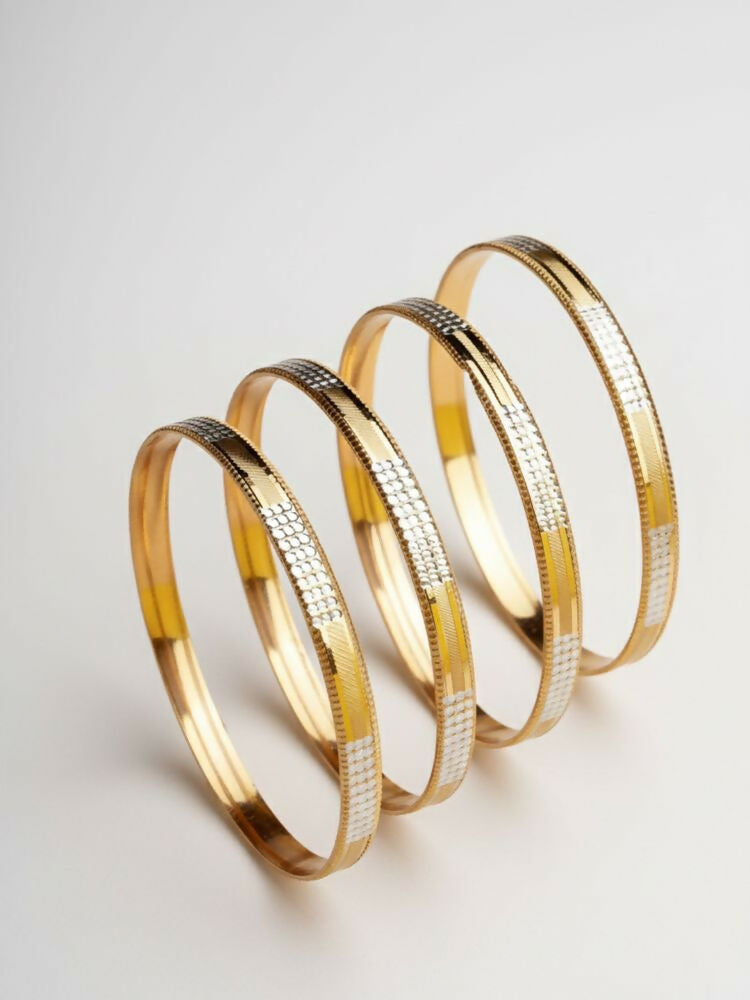 NVR Women Set of 4 Gold Plated CZ Toned Bangle