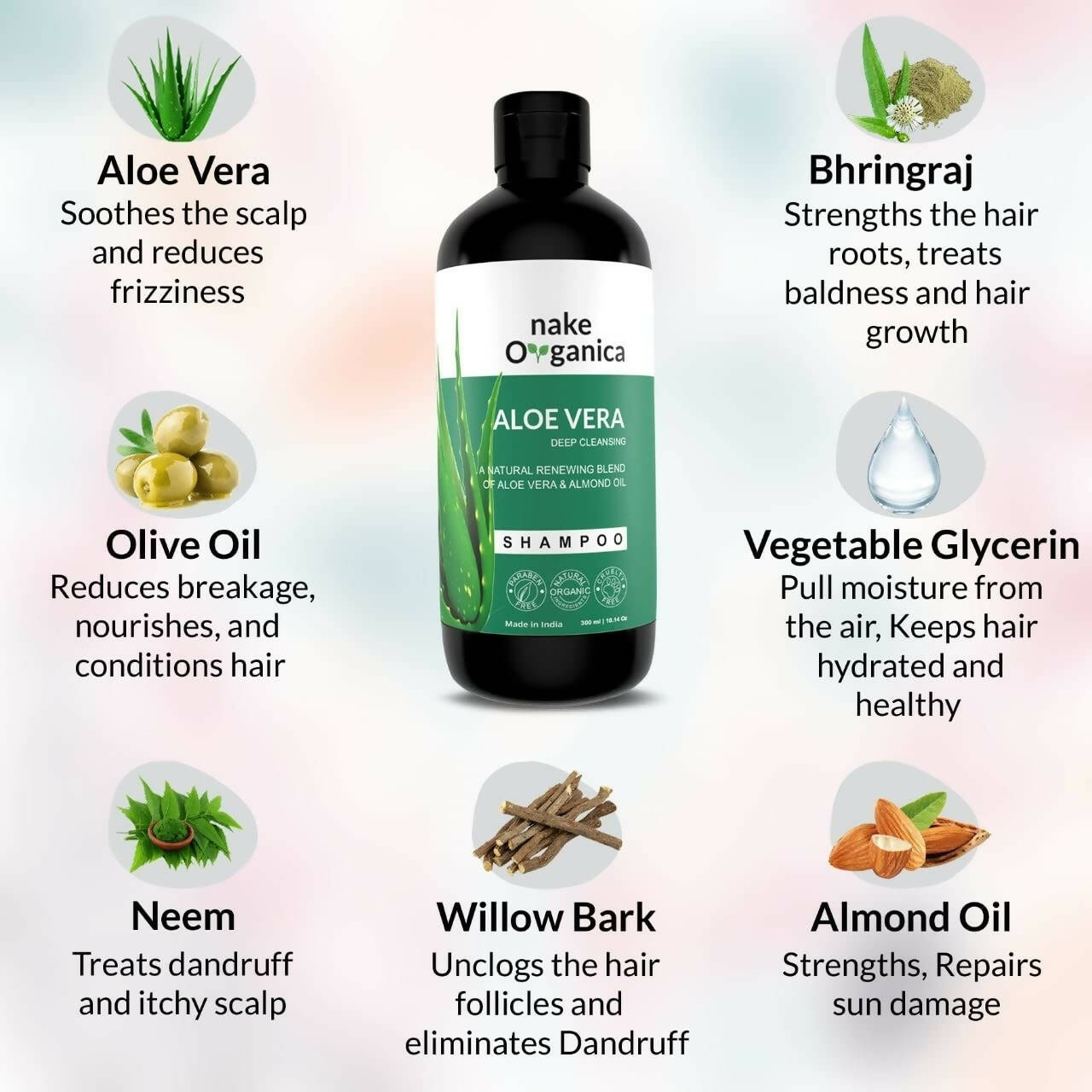 Nake Organica Aloe Vera Shampoo - Deep Cleansing