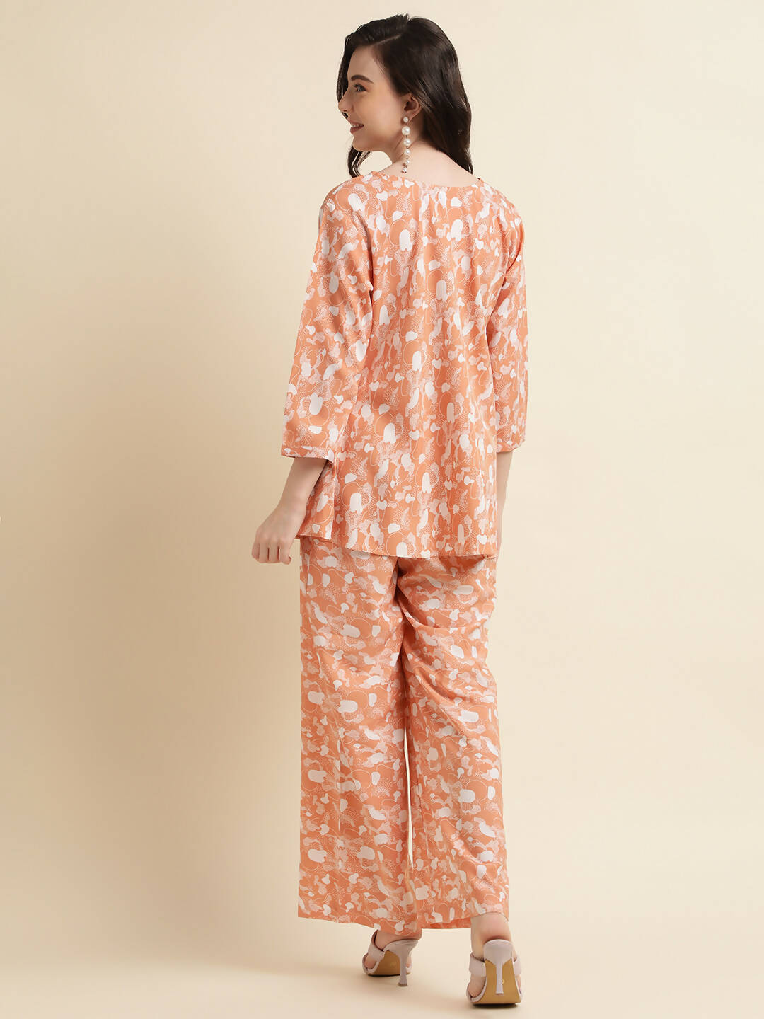 Orange Poly Crepe Digital Printed Top with Matching Bottom - Preeti