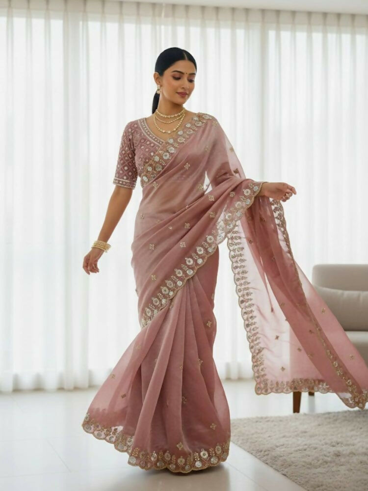 Joban Fashion Maroon Fandy Satin Silk Party Wear Sarees