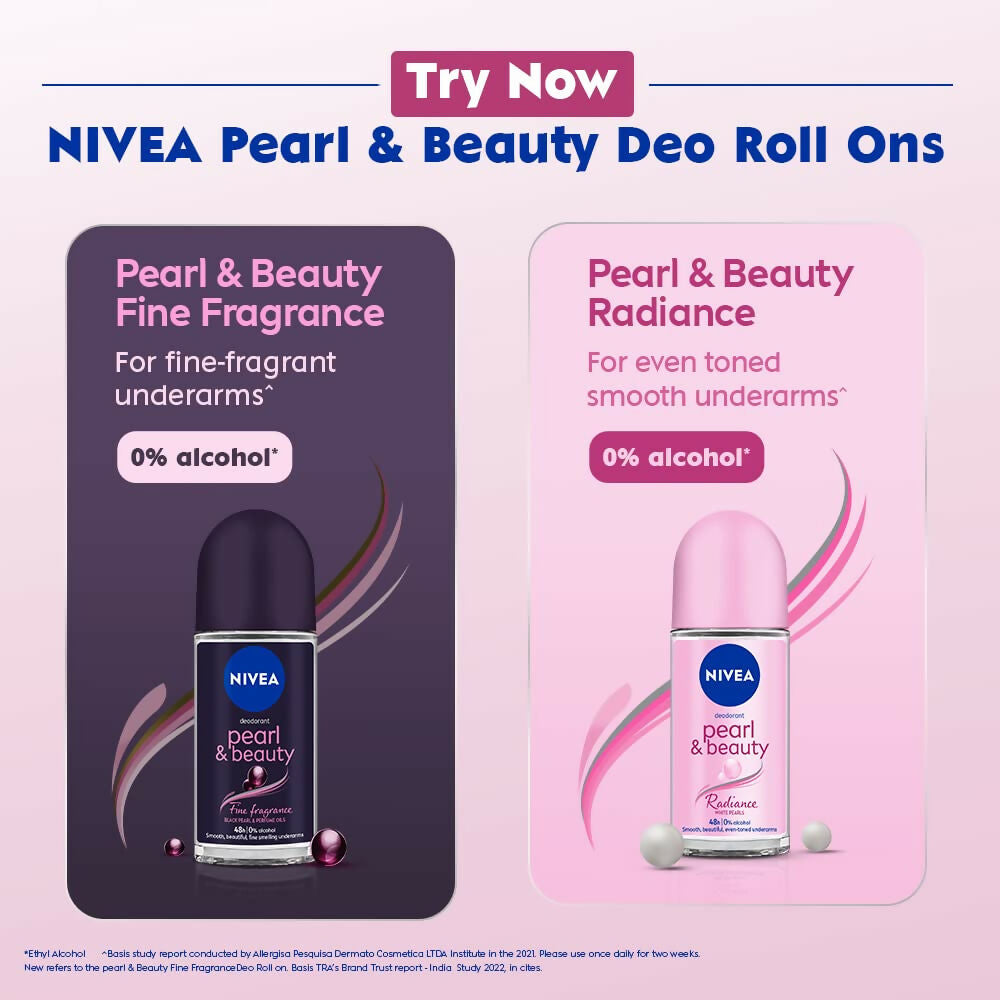 Nivea Pearl and Beauty Deo Roll On With Pearl Extracts & Avocado Oil 48 H Smooth & Beautiful Underarms 0% Alcohol 