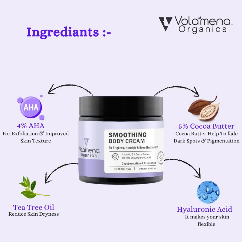 Volamena Smoothing Body Cream With AHA & Cocoa Butter  Grab2Buy Volamena Grab2Buy