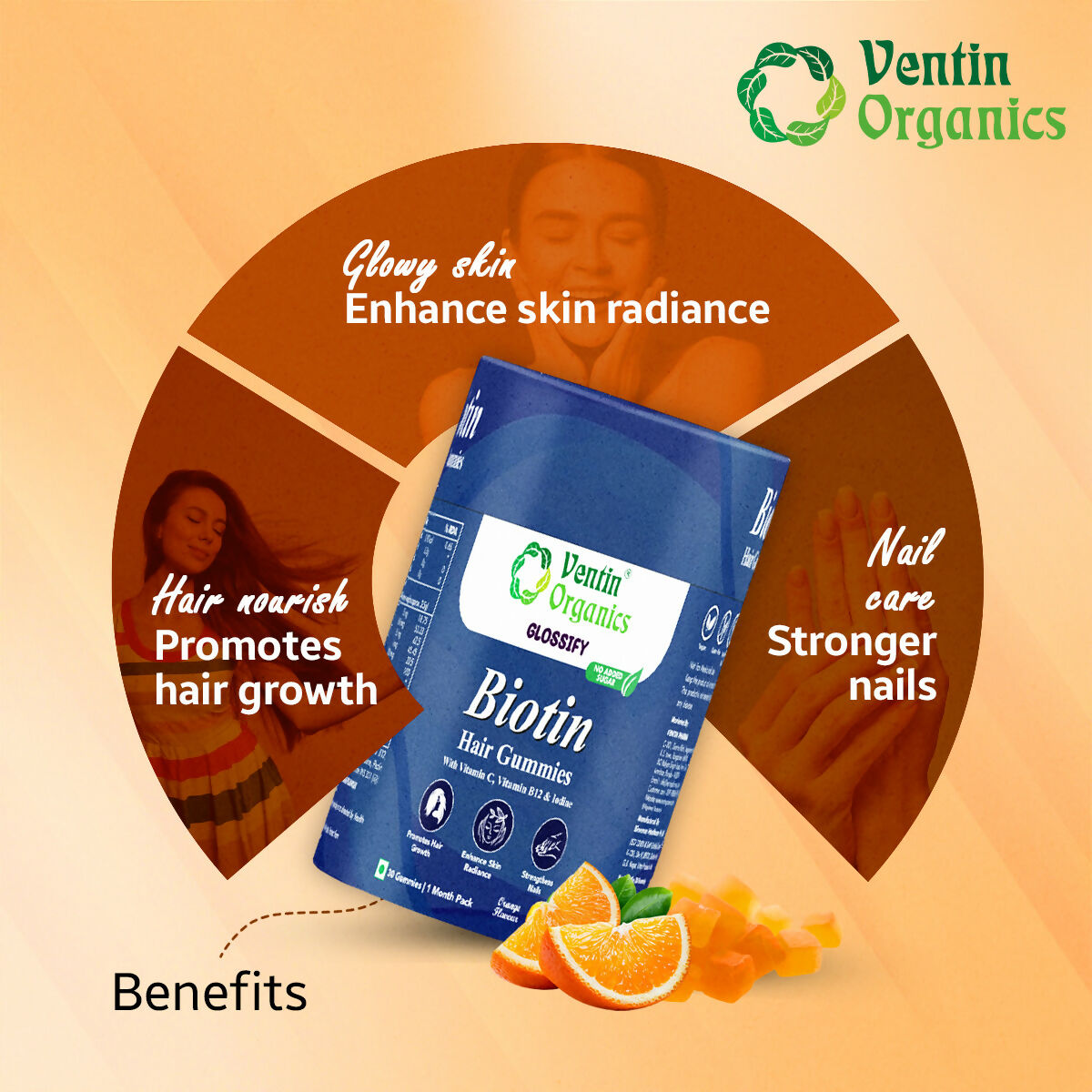 Ventin Organics Glossify Biotin Hair, Skin & Nails Gummies  Grab2Buy Ventin Organics Grab2Buy