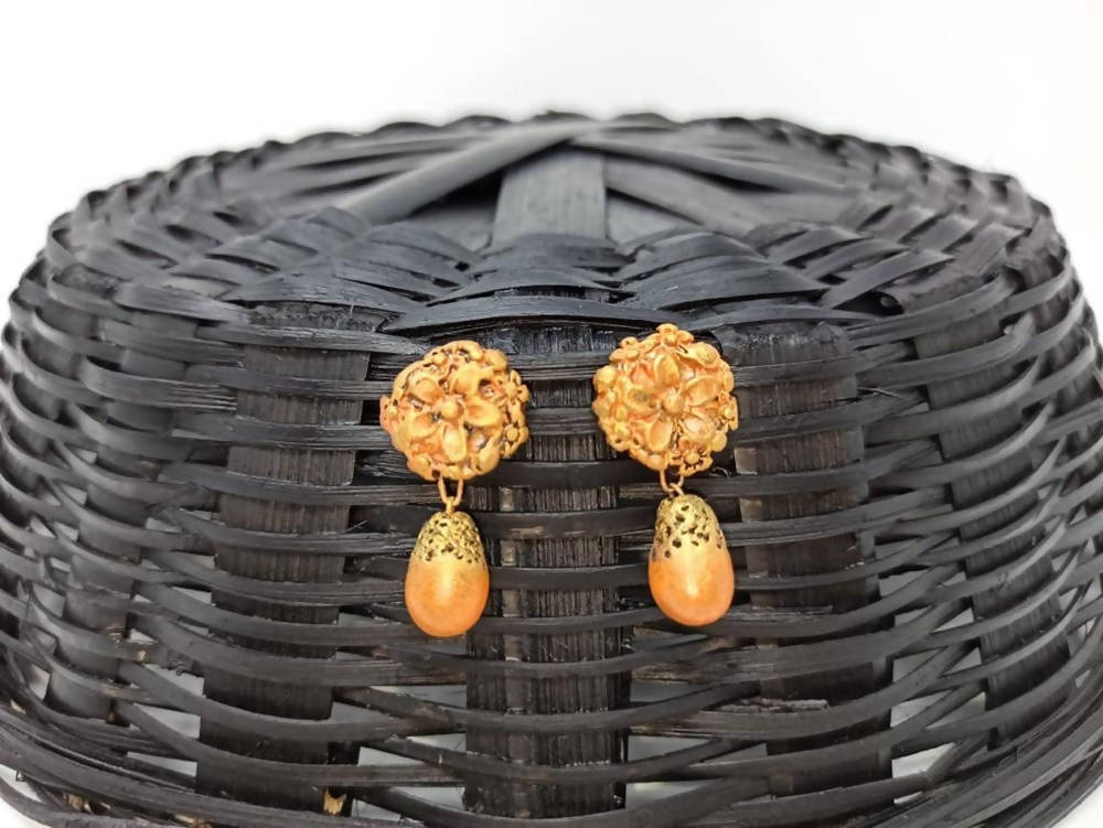 Terracotta Flower Stud With Waterdrop Earrings 