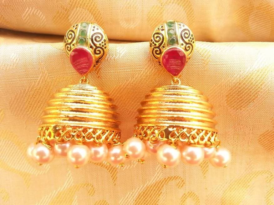 Multicolor Kemp Metallic Designer Jhumkas