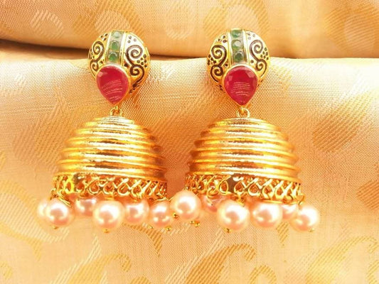 Multicolor Kemp Metallic Designer Jhumkas