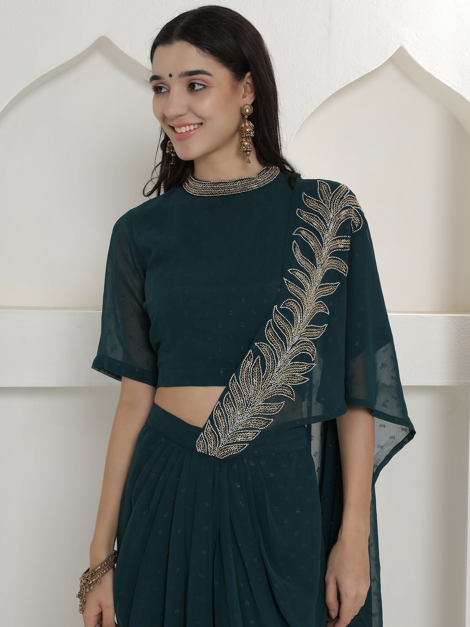 Joban Fashion Green Georgette Drape Skirt Set