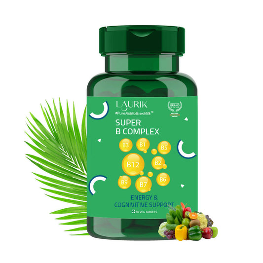 Laurik Vitamin B Complex Tablets With Vegetable B1, B2, B3, B5, B6, B7, B9 & B12 | Hair Growth, Energy & Immunity,Skin