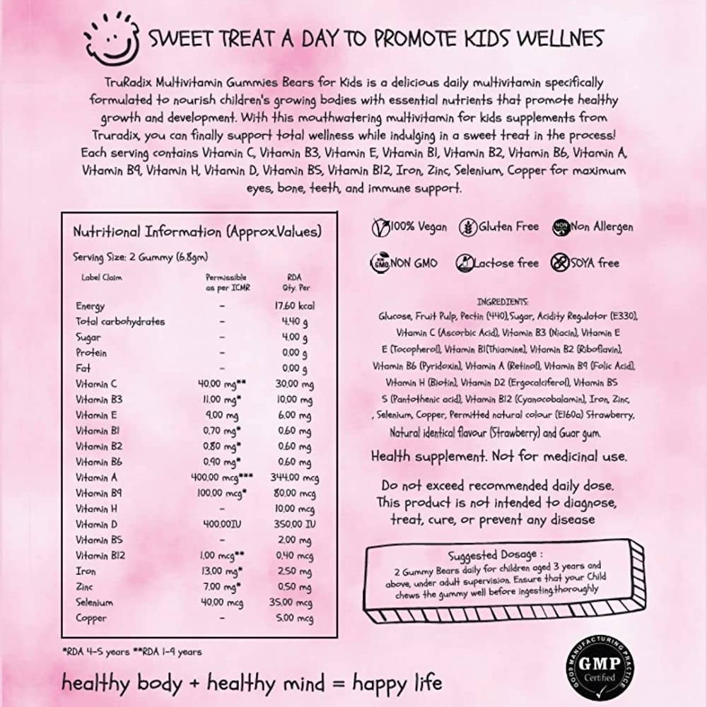 Truradix Kids Multivitamin Gummies-Strawberry Flavor 
