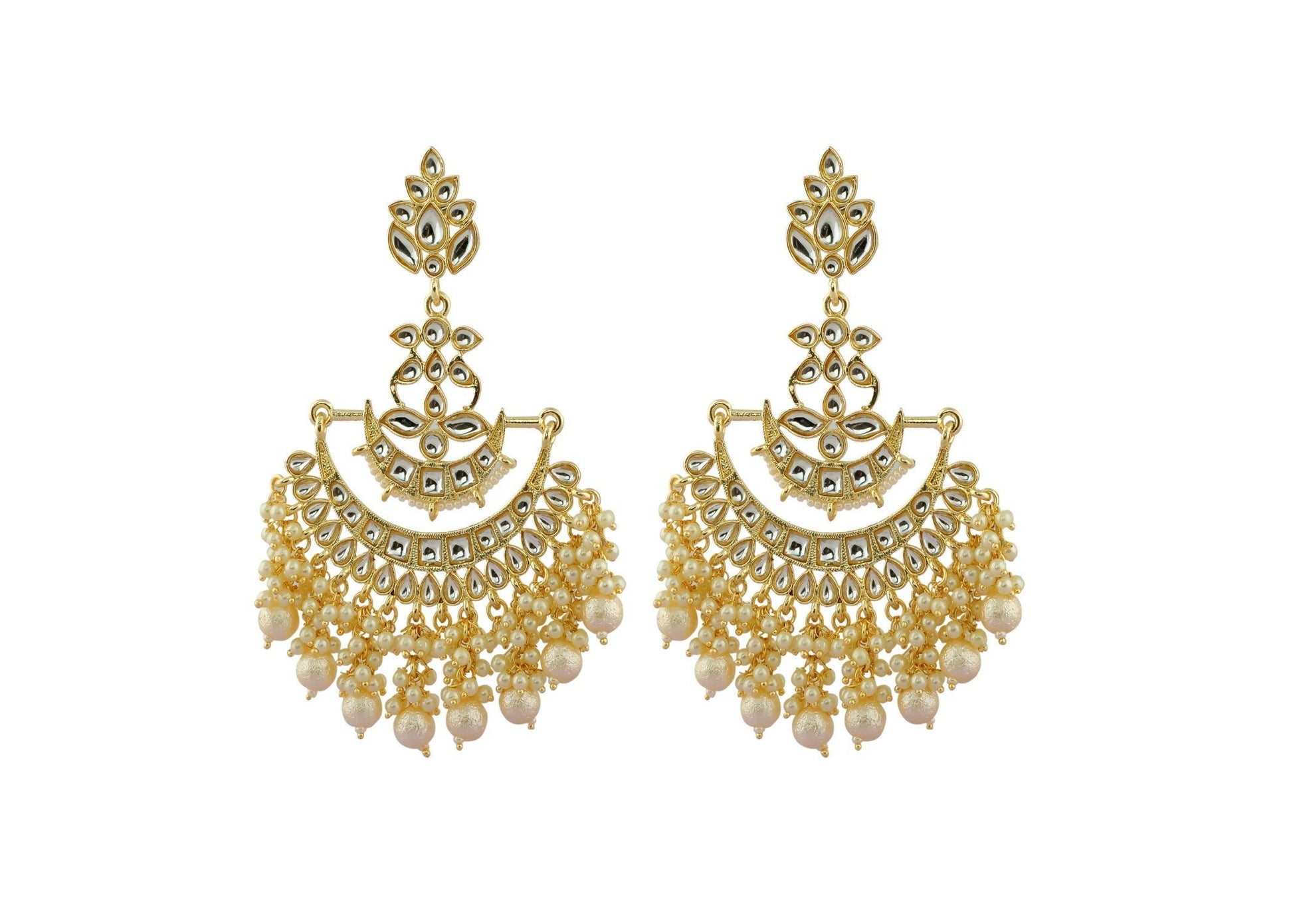 Joban Fashion Women Kundan Pearl Golden White Earrings 
