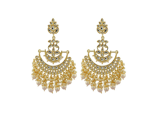 Joban Fashion Women Kundan Pearl Golden White Earrings 